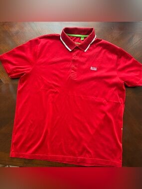 BOSS Men’s Red Polo Shirt with Contrast Collar size XL